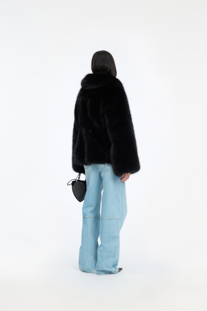 Faux Fur Flared Jacket - Sort - ROTATE