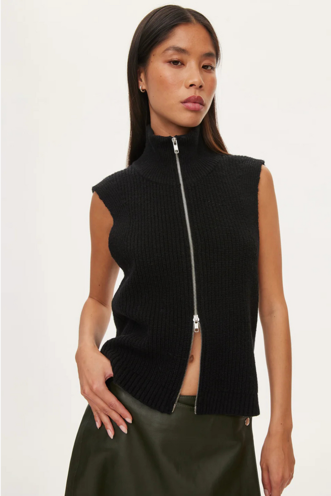 Fave Knit Zip Vest - Black - Oval Square