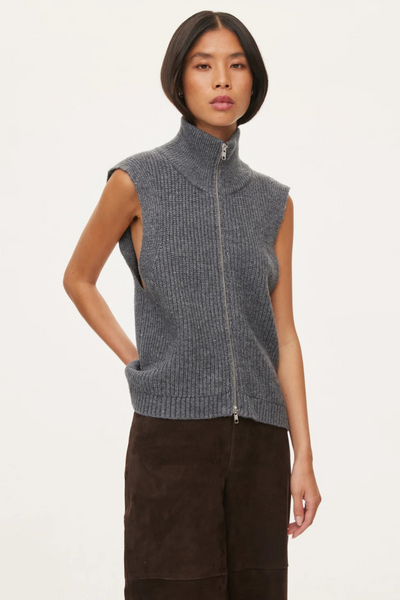 Fave Knit Zip Vest - Dark Grey Melange - Oval Square