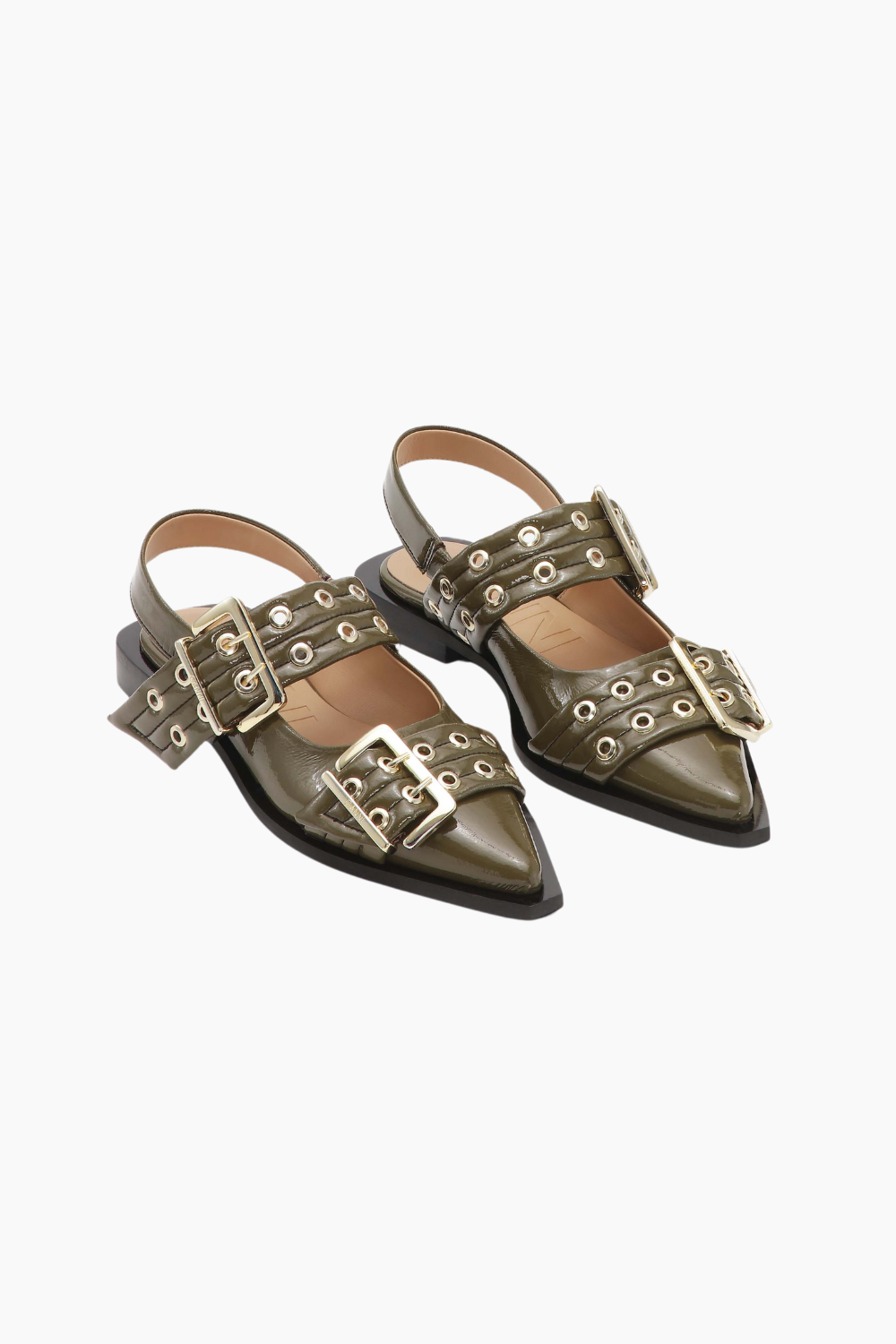 Feminine Buckle Ballerina Naplack S2872 - Military Olive - GANNI