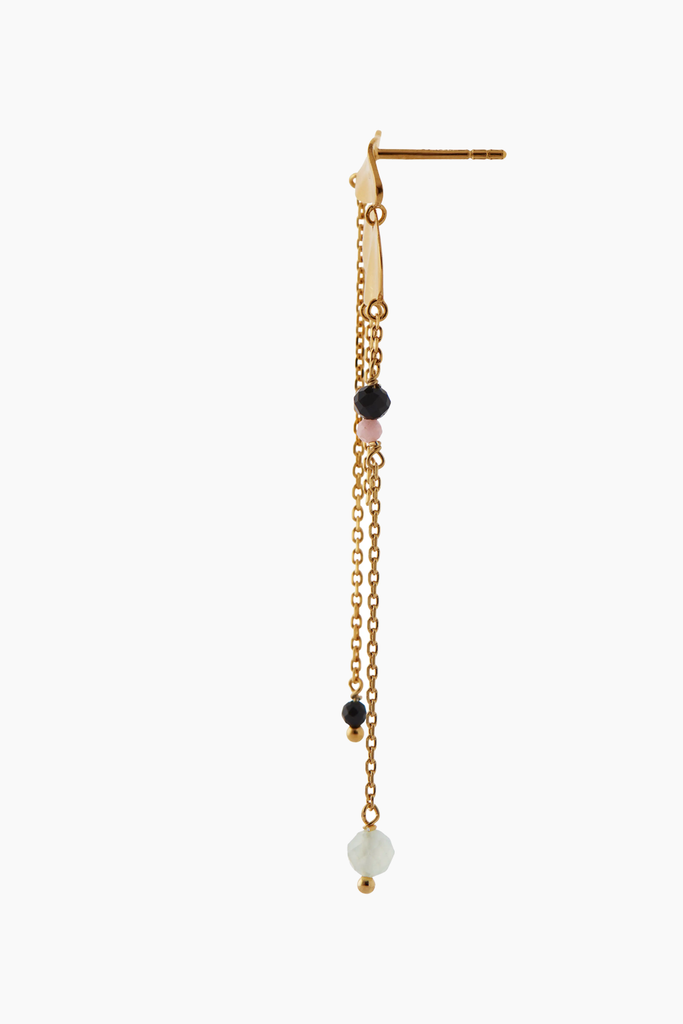 Festive Clear Sea Earring With Chains & Stones - Gold - Stine A