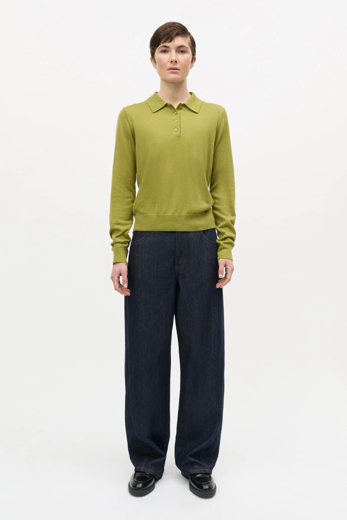 Fine Merino Rosa Polo Knit - Green Olive - Mads Nørgaard