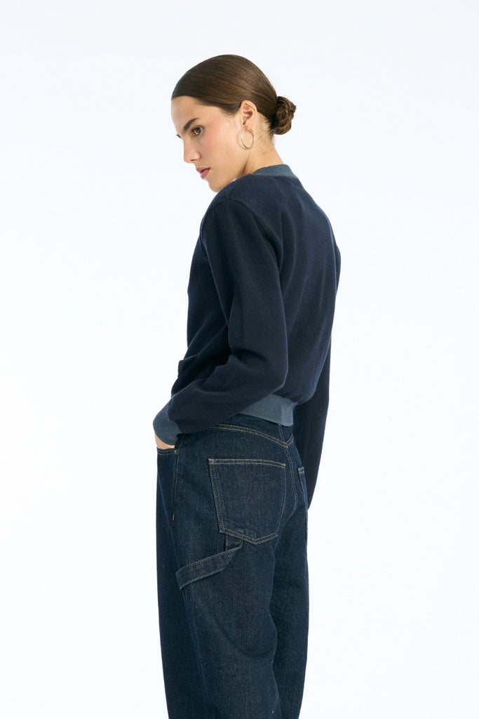 Firm Knit Cardigan - Sky Captain (Dark Blue) - Rotate