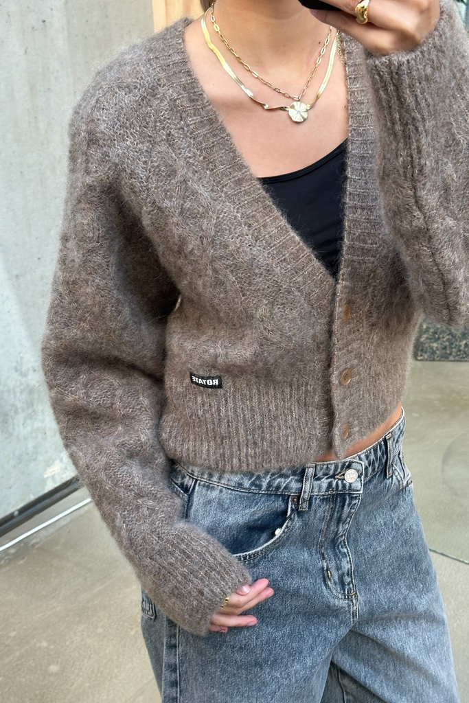 Fluffy Knit Cardigan - Pine Bark - Rotate