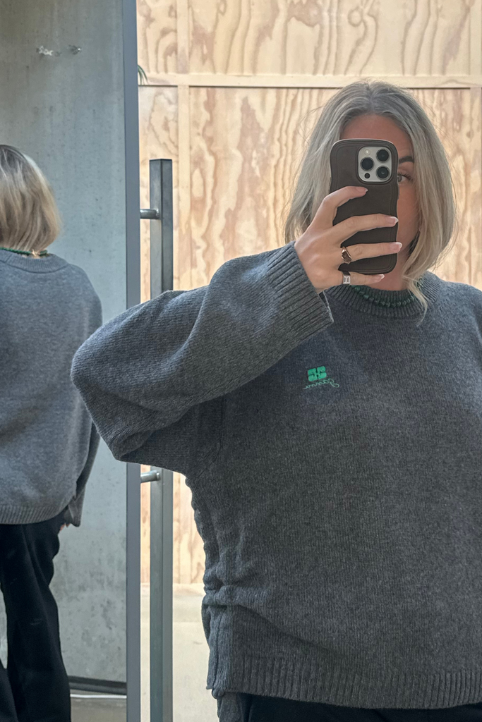 Future Wool Mix Oversized O-neck K2632 - Charcoal Grey - GANNI