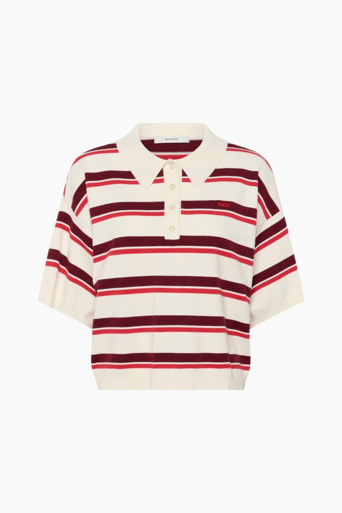 GZTaia ss Polo Pullover - Egret/Cabernet/Poinsettia - Gestuz