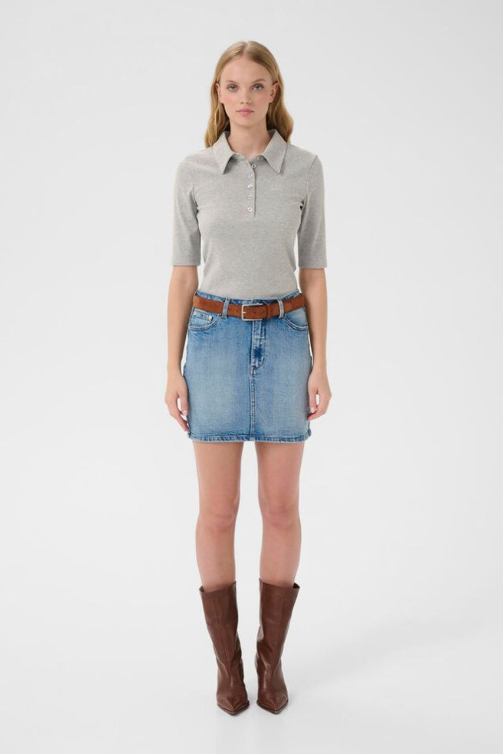 GZdrew Polo Mel Top - Grey Melange - Gestuz