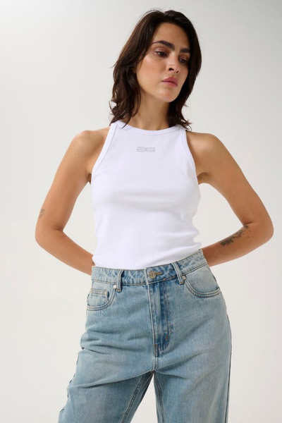 GZdrew Rhinestone Logo Tank - Bright White - Gestuz