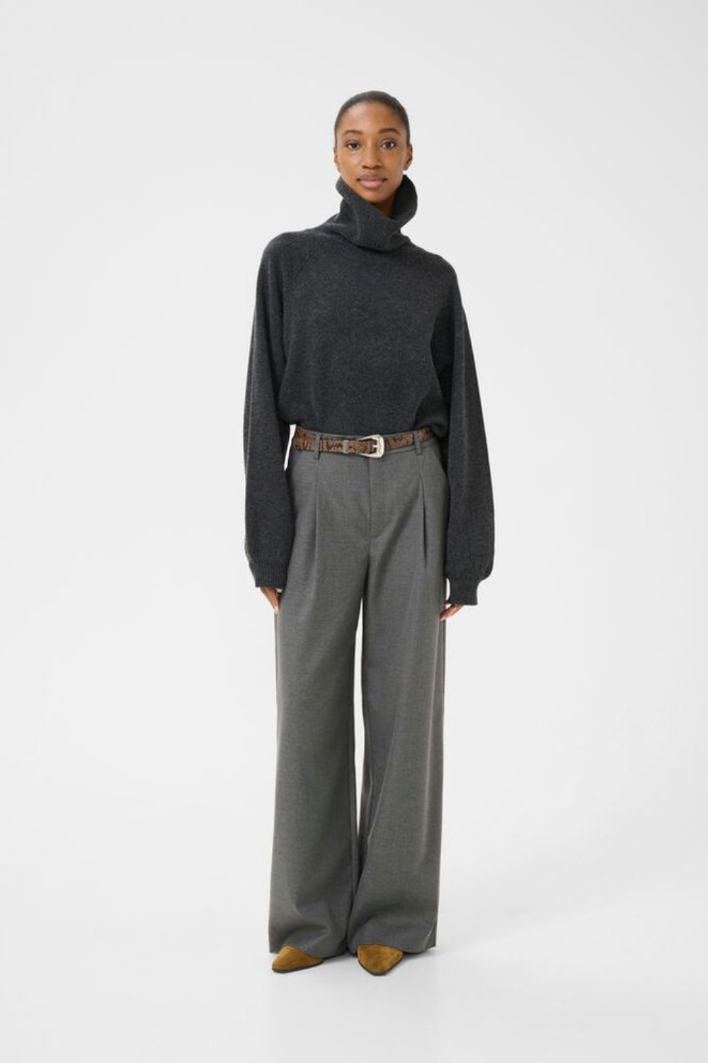 GZpaula MW Wide Pants - Dark Grey Melange - Gestuz