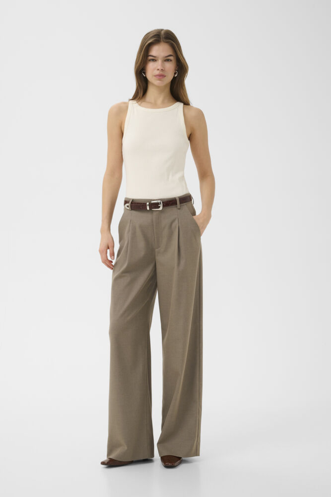 GZpaula MW Wide Pants NOOS - Dark Timberwolf Melange - Gestuz