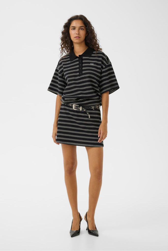 GZpilova Polo Tee - Black White Striped - Gestuz