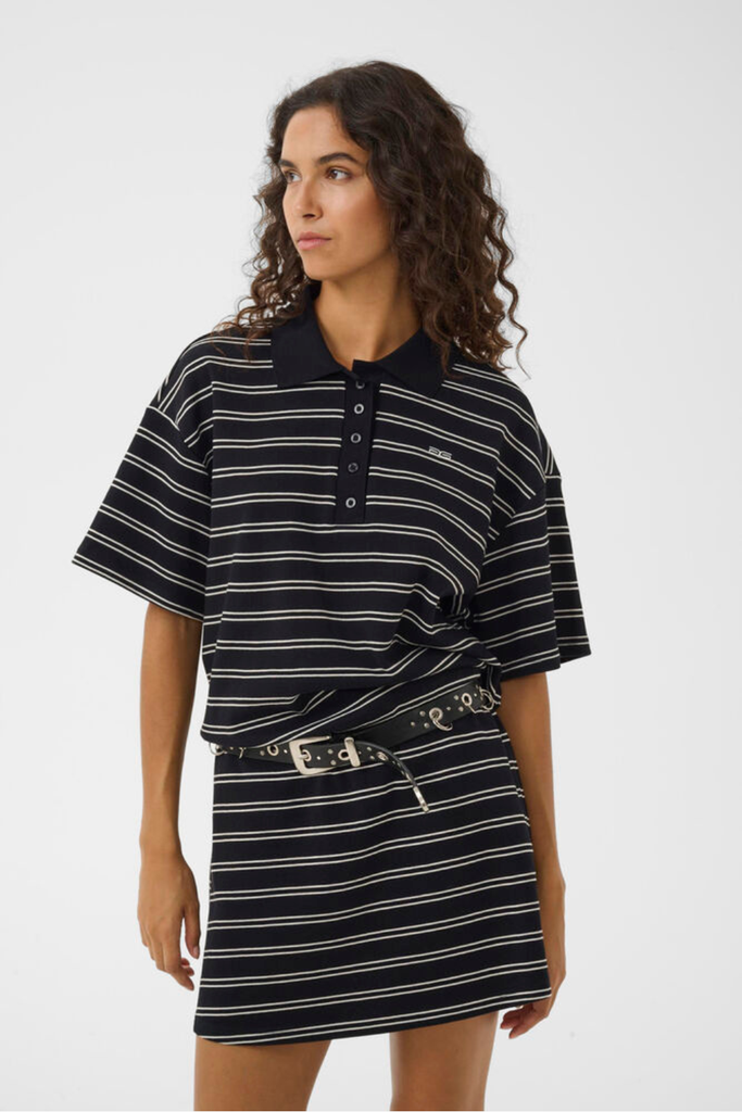GZpilova Polo Tee - Black White Striped - Gestuz