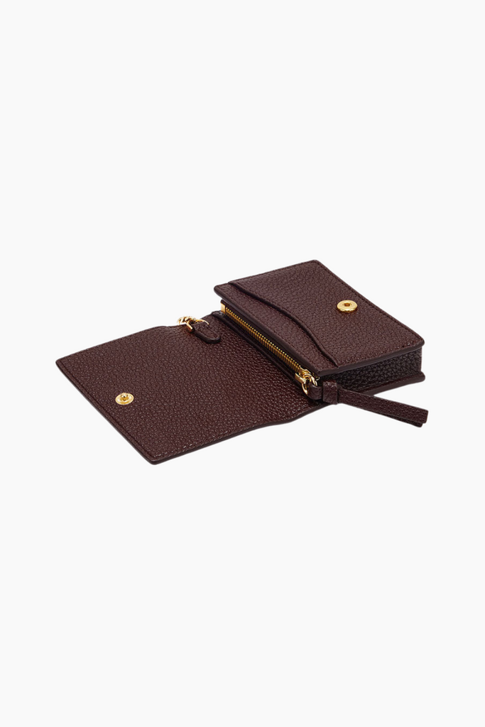 Ganni Card Holder With Flap Grained A7279 - Chicory Coffee - GANNI