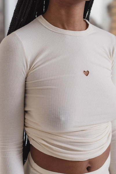 Heart Long Sleeve Tee Organic Cotton Rib - Undyed - Baserange