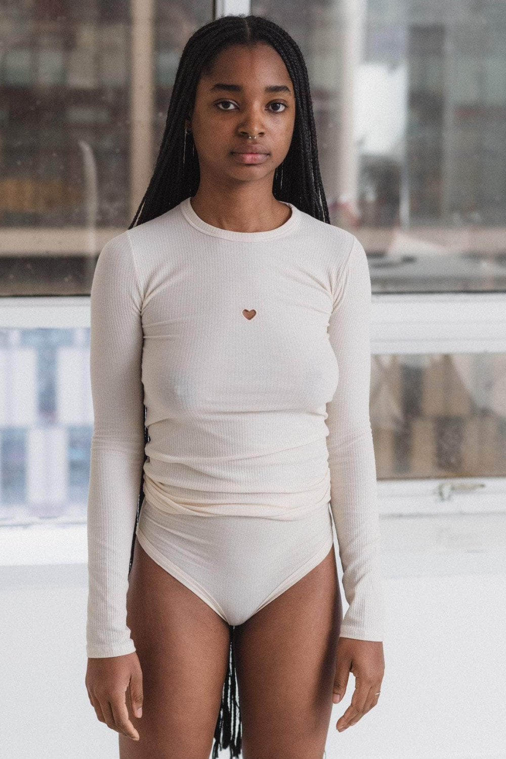 Heart Long Sleeve Tee Organic Cotton Rib - Undyed - Baserange