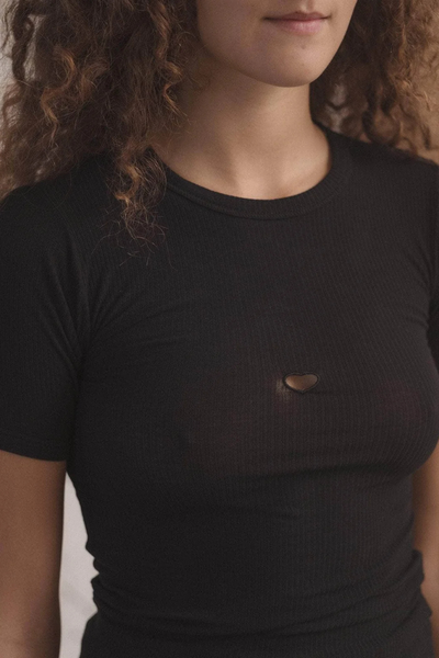 Heart Short Sleeve Cotton Rib - Black - Baserange-3