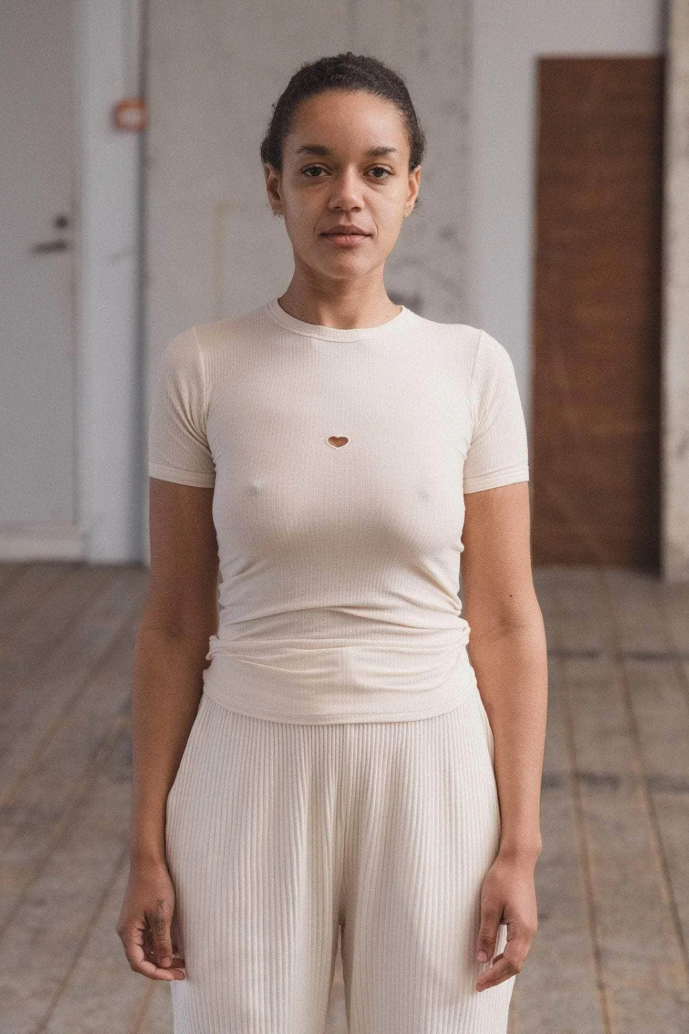 Heart Short Sleeve Cotton Rib - Undyed - Baserange-1