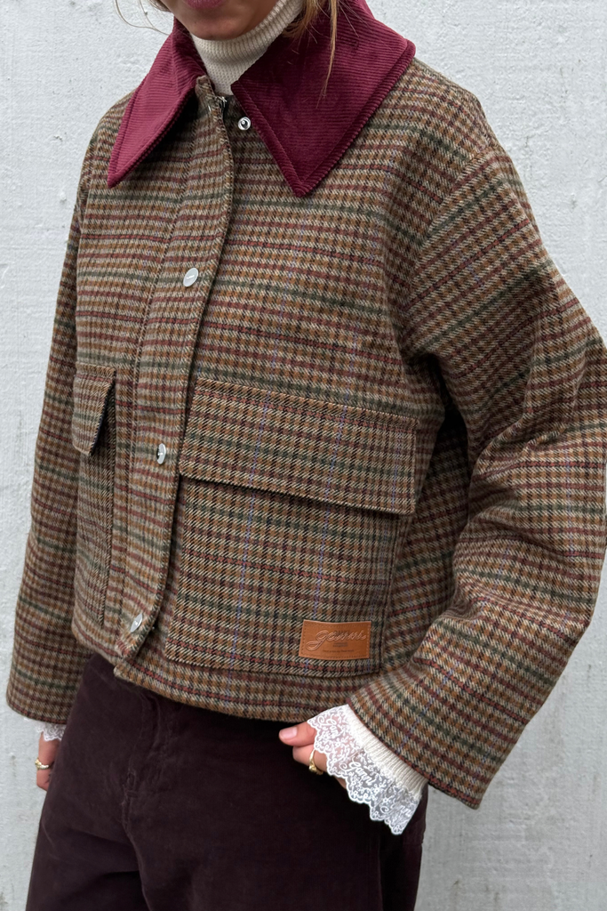 Heavy Check Twill Short Barn Jacket - Multicolour - GANNI