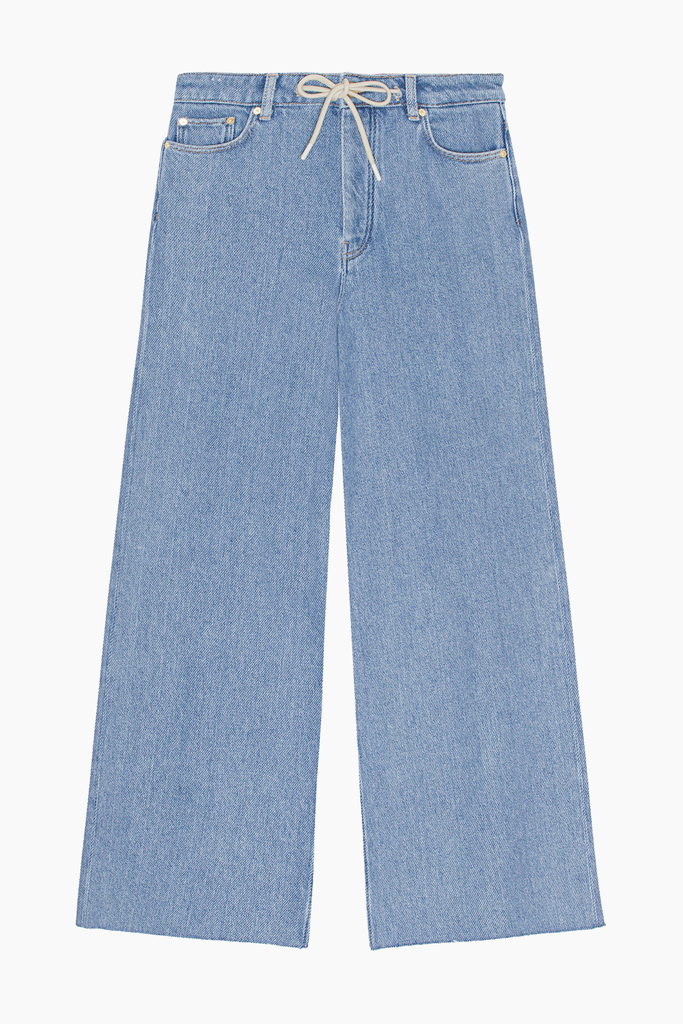Heavy Denim Wide Drawstring Jeans J1286 - Light Blue Stone - GANNI