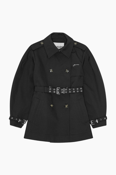 Heavy Twill Midi Trench Coat W0893 - Black - GANNI