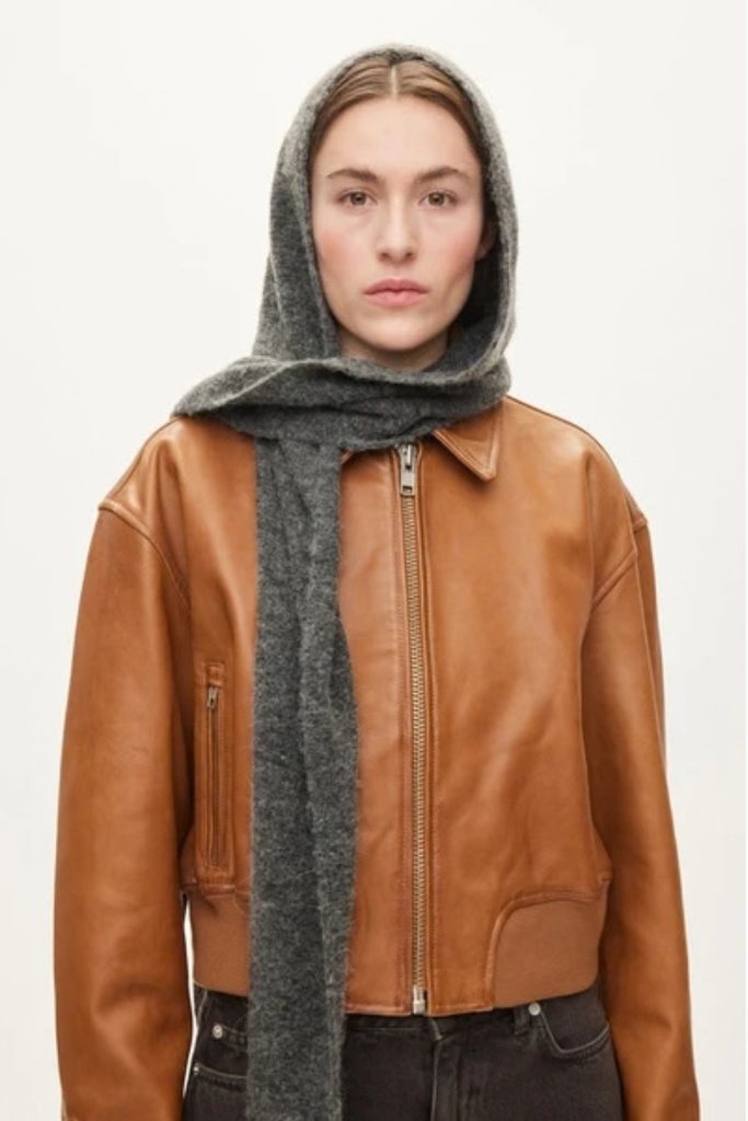Hood Scarf - Dark Grey Melange - Oval Square