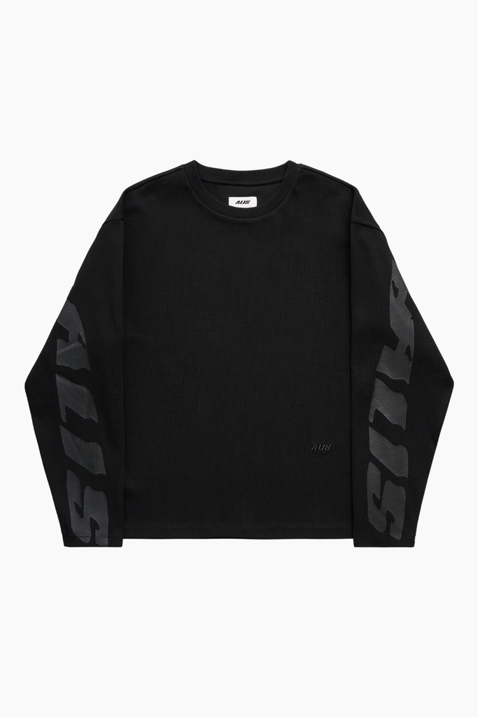 Joshua Long Sleeve In Rib W/ Back Print - Solid Black - ALIS