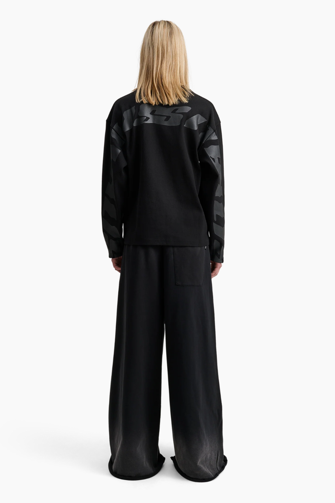 Joshua Long Sleeve In Rib W/ Back Print - Solid Black - ALIS