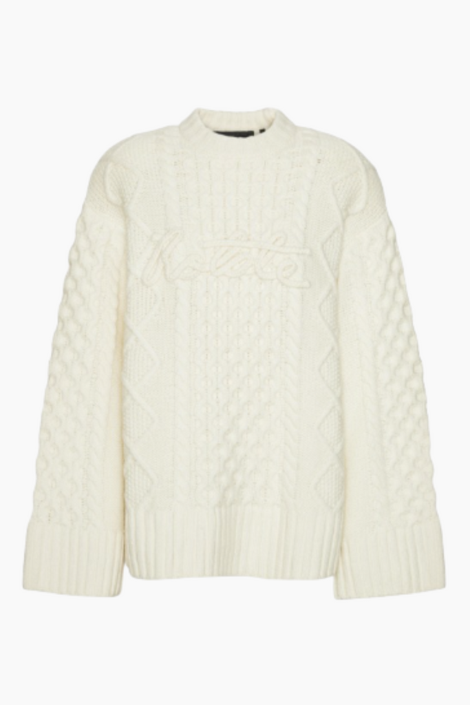 Knit Cable Crewneck - Egret - Rotate