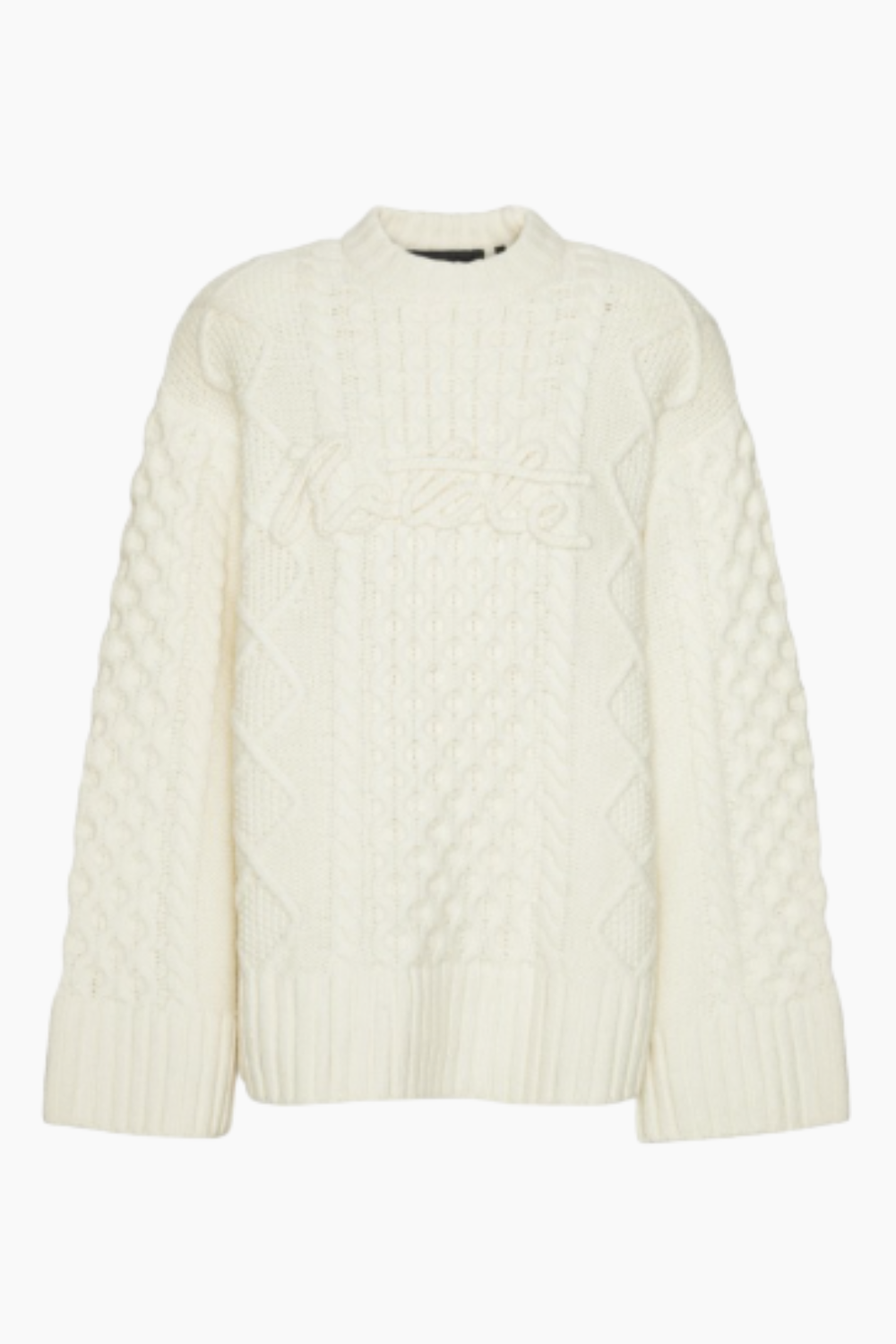 Knit Cable Crewneck - Egret - Rotate