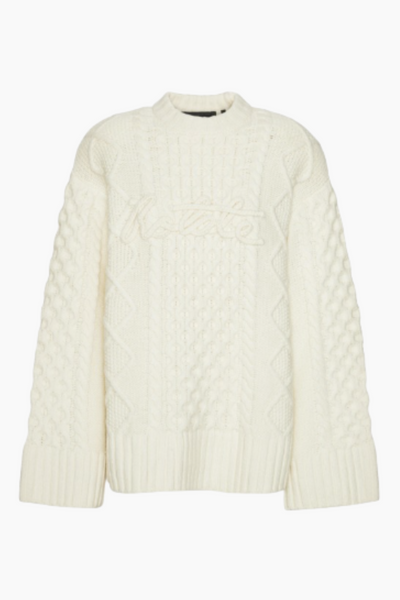 Knit Cable Crewneck - Egret - Rotate