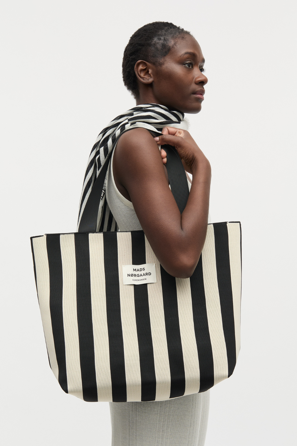 Knit Stripe Tote Bag - Black - Mads Nørgaard
