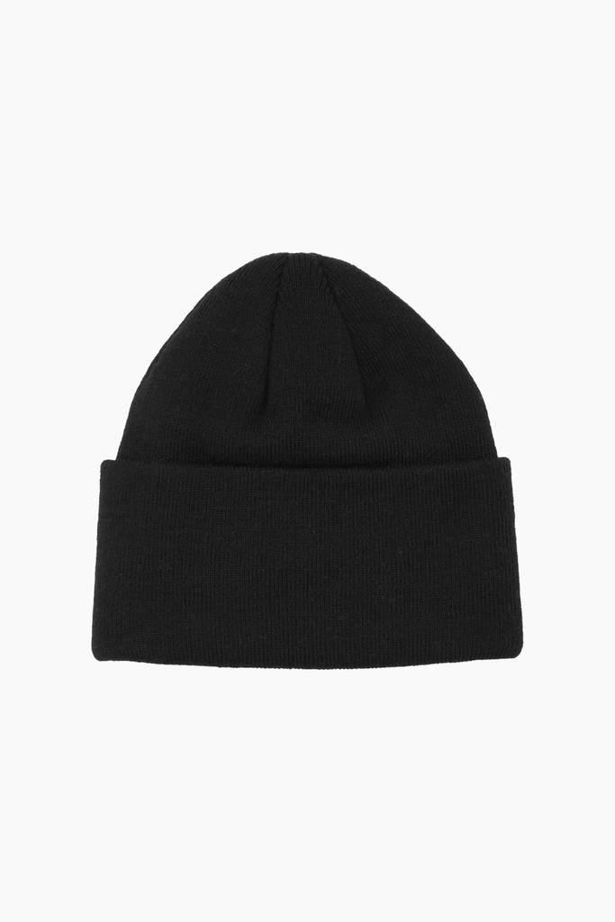 Knitted Beanie W. Patch - Black - ROTATE