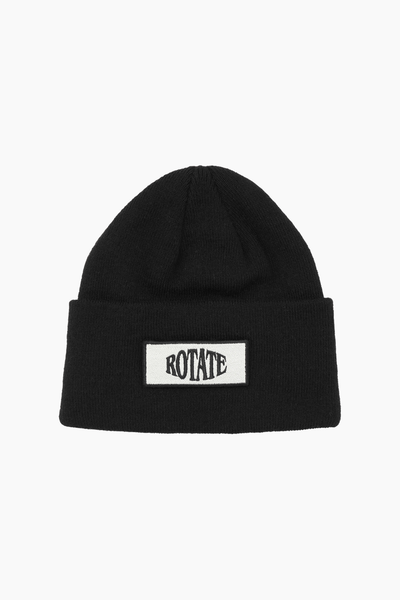 Knitted Beanie W. Patch - Black - ROTATE