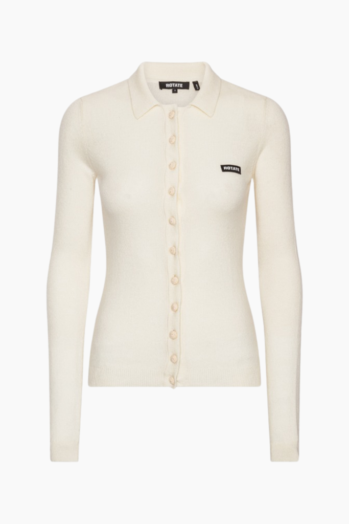 Knitted Polo Top - Egret - ROTATE