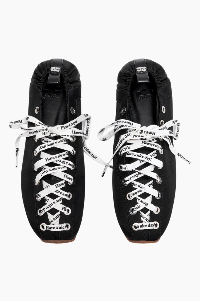Lace Up Sporty Ballerina Nylon - Black - GANNI