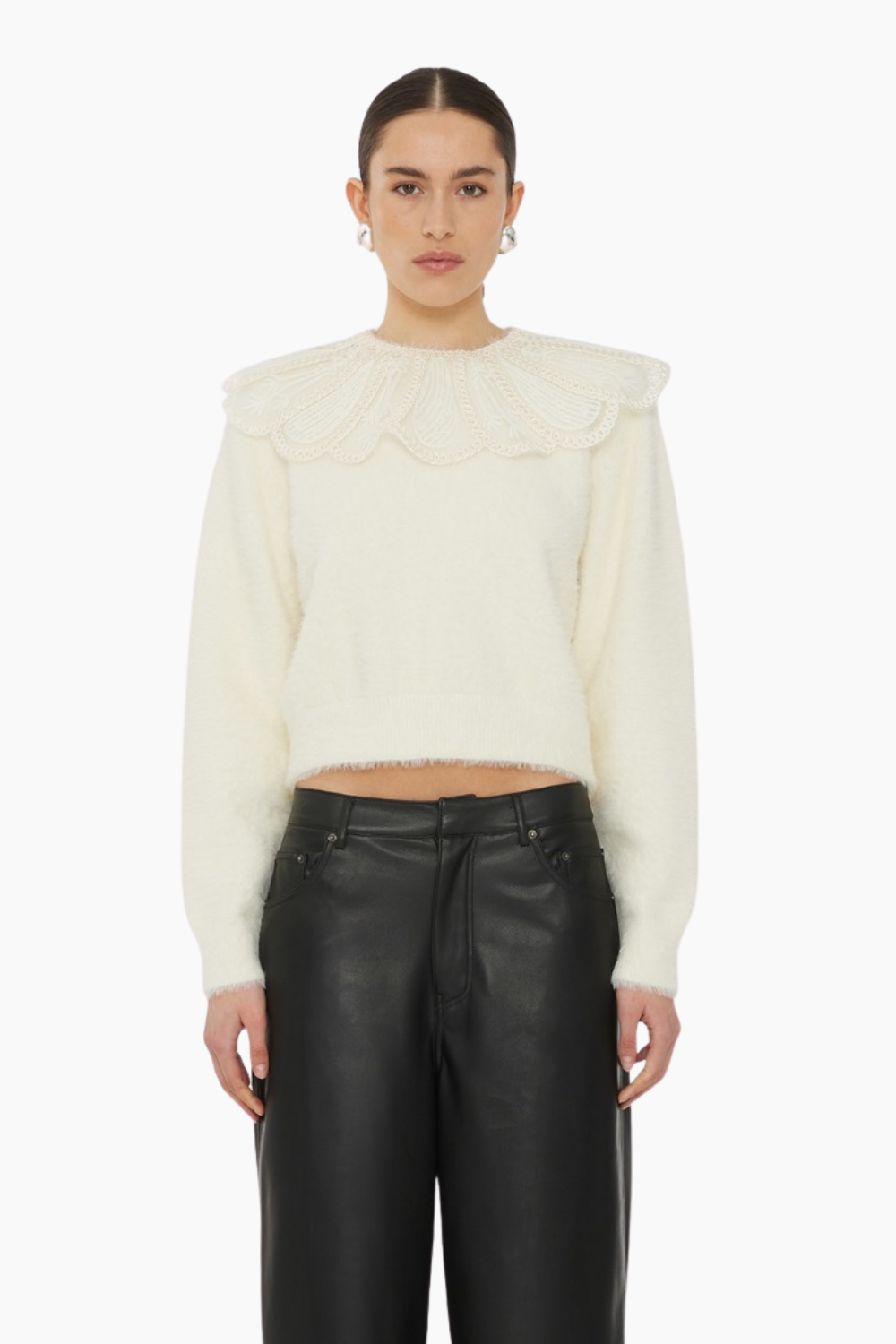 Lace Collar Knit Sweater - Blanc De Blanc - ROTATE