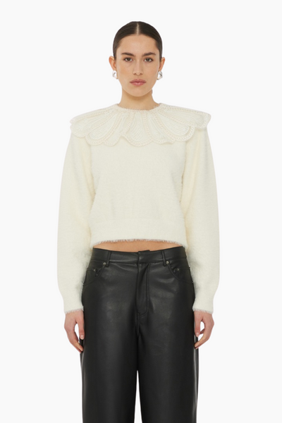 Lace Collar Knit Sweater - Blanc De Blanc - ROTATE
