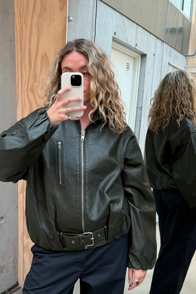 Lenny Leather Jacket - Dark Army - Oval Square