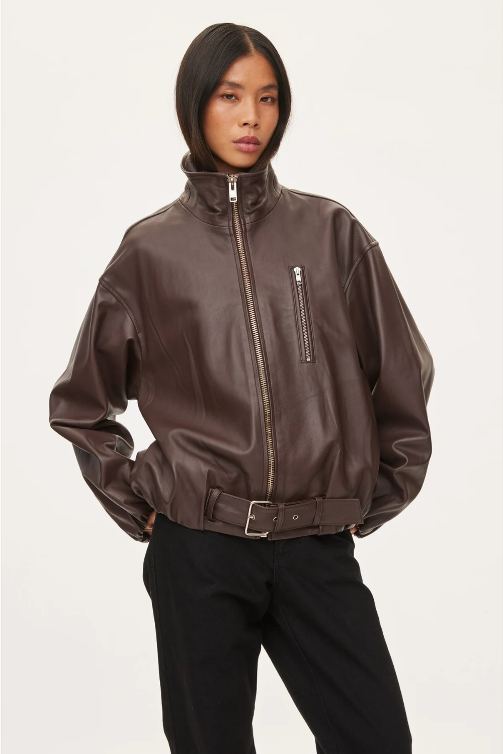 Lenny Leather Jacket - Coffee - Oval Square-1