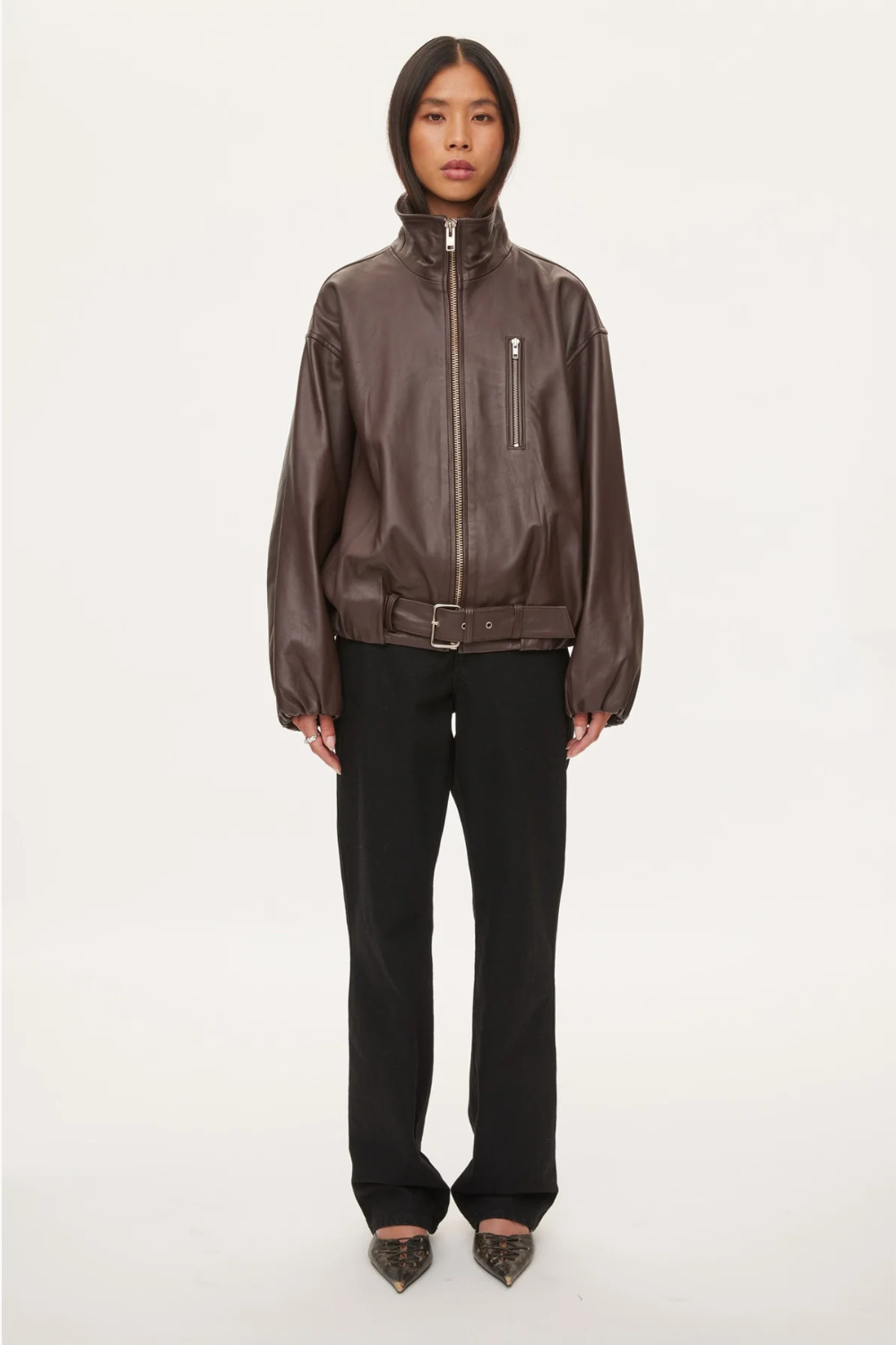 Lenny Leather Jacket - Coffee - Oval Square-6