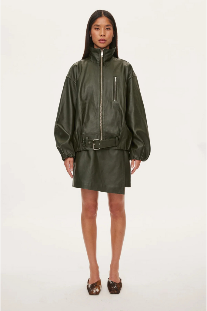 Lenny Leather Jacket - Dark Army - Oval Square