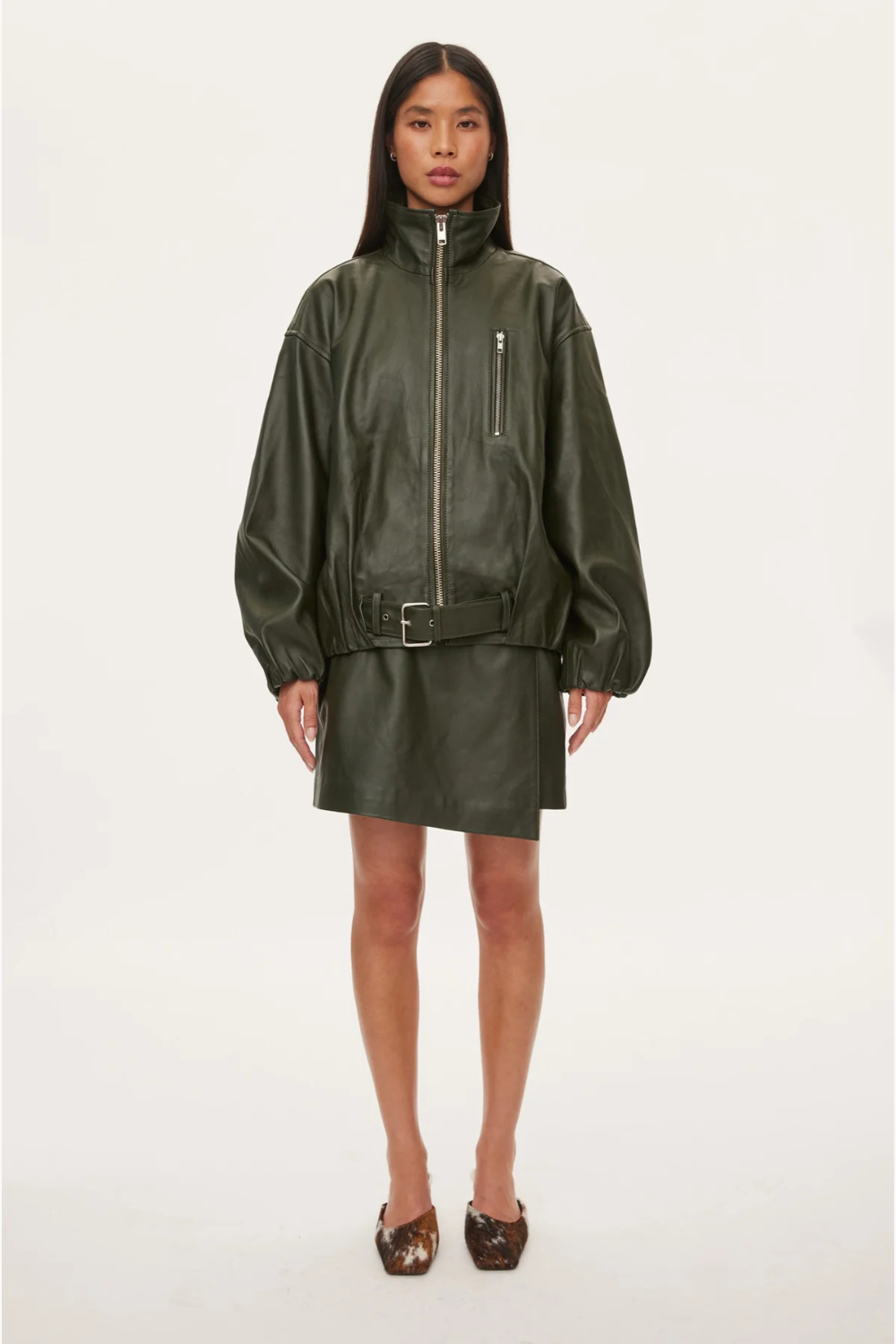 Lenny Leather Jacket - Dark Army - Oval Square-1