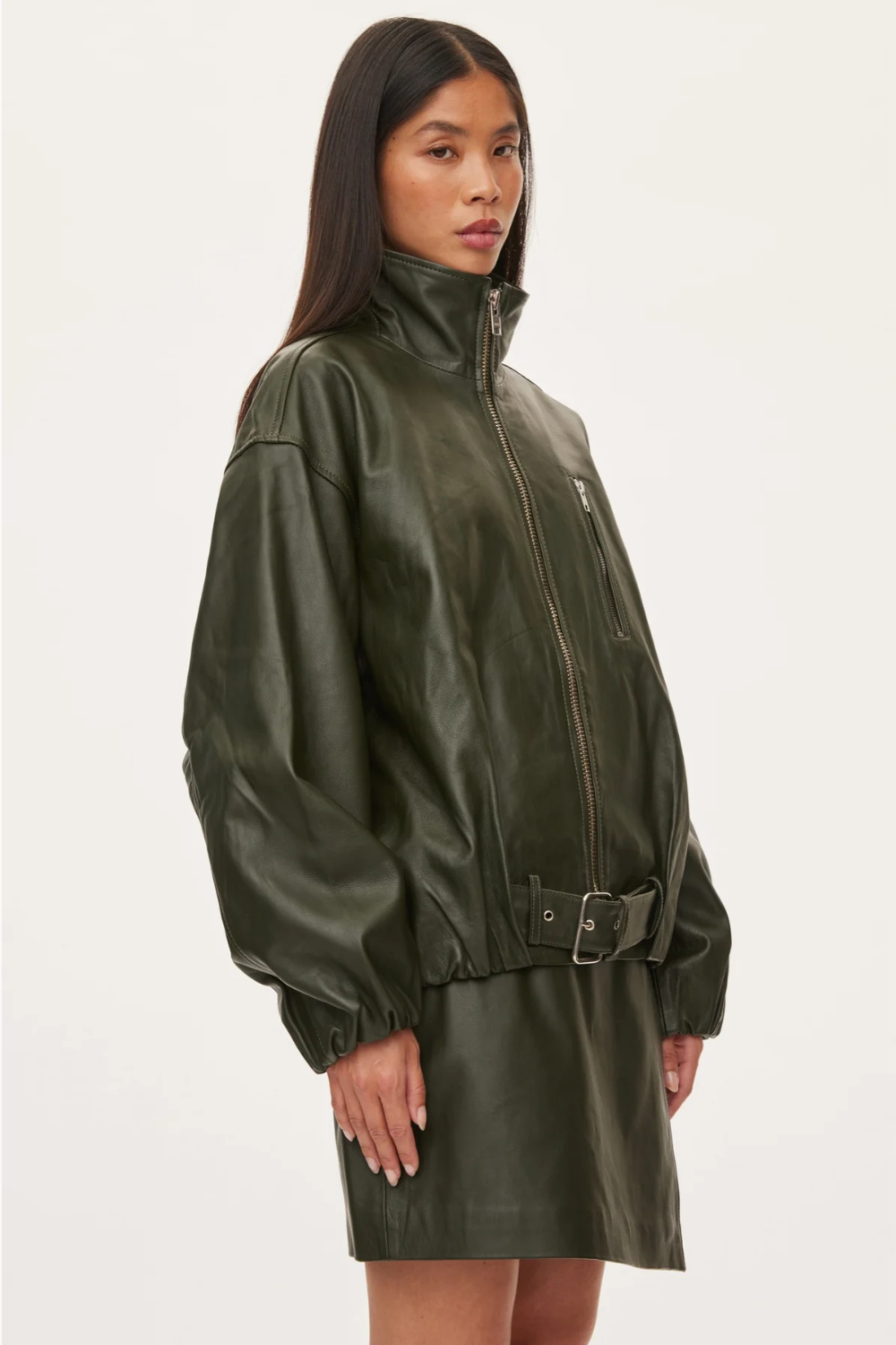 Lenny Leather Jacket - Dark Army - Oval Square-4