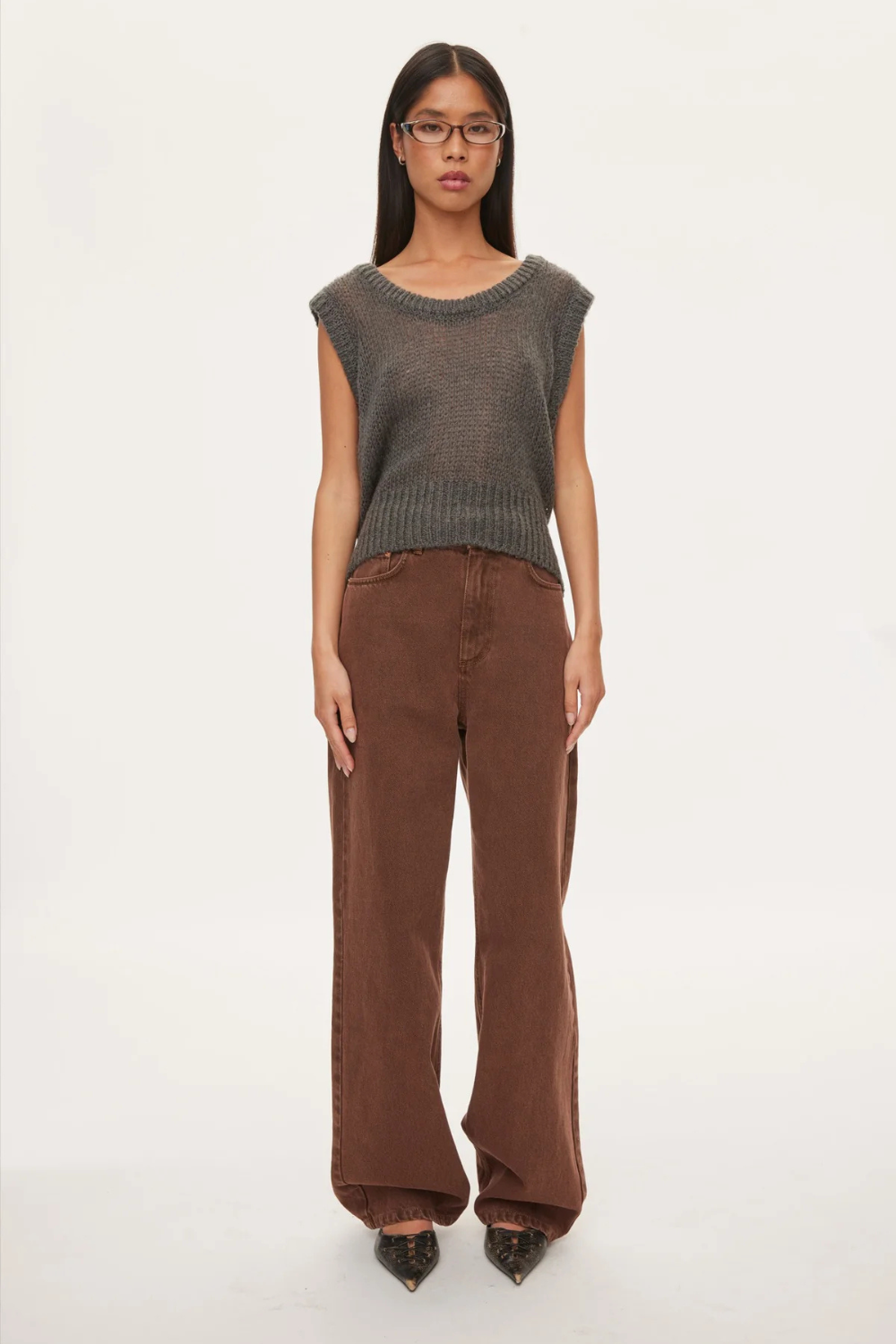 Light Knit Vest - Dark Grey Melange - Oval Square