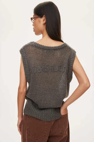 Light Knit Vest - Dark Grey Melange - Oval Square