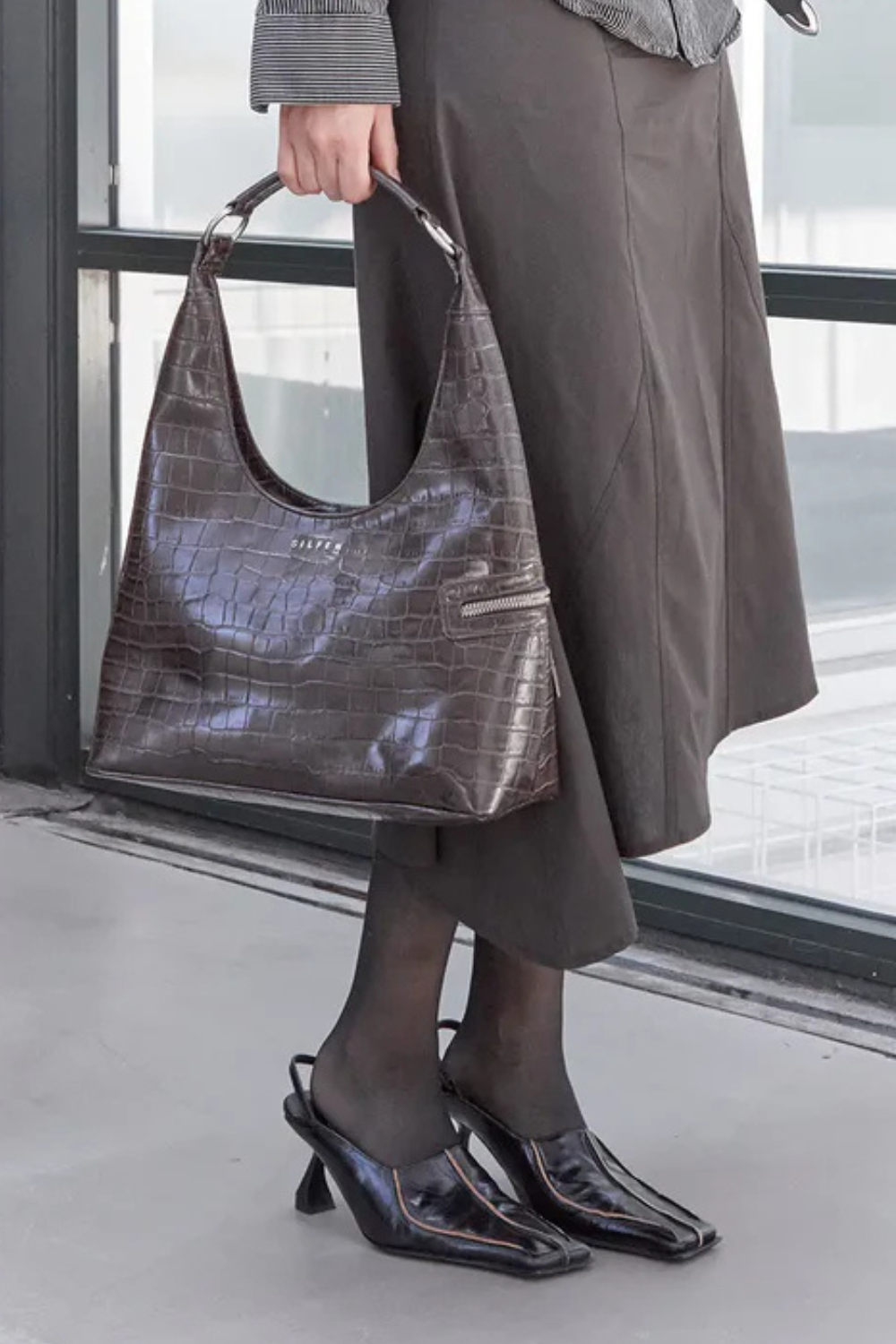 Lola Shoulder Bag - Brown Croco - Silfen Studio