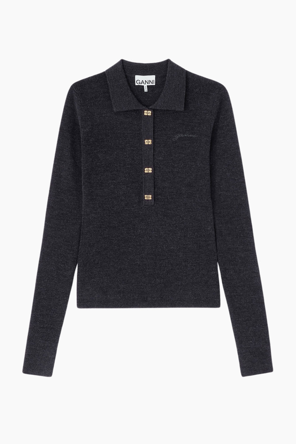 MIni Ribbed Merino Polo A1070125 - Phantom - GANNI