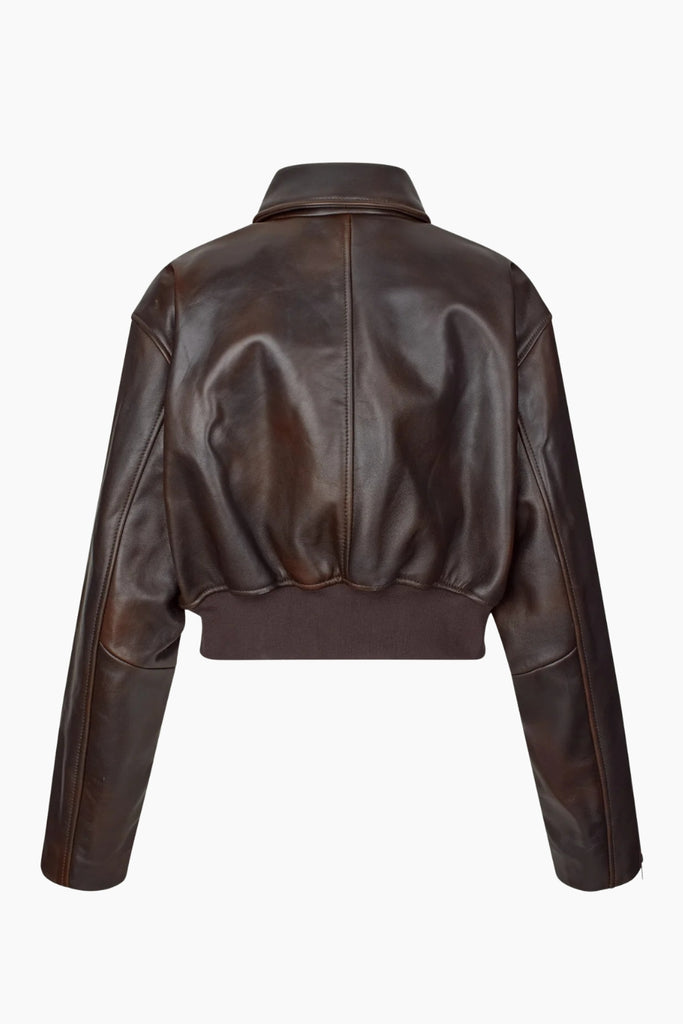 Marilyn Leather Bomber - Dark Brown - Oval Square