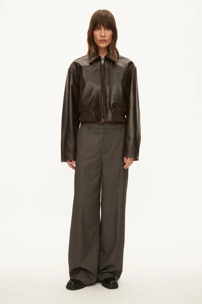 Marilyn Leather Bomber - Dark Brown - Oval Square