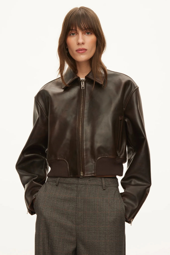 Marilyn Leather Bomber - Dark Brown - Oval Square